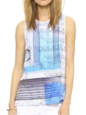 Clover Canyon Blue and White Architectural Print Sleeveless Top
